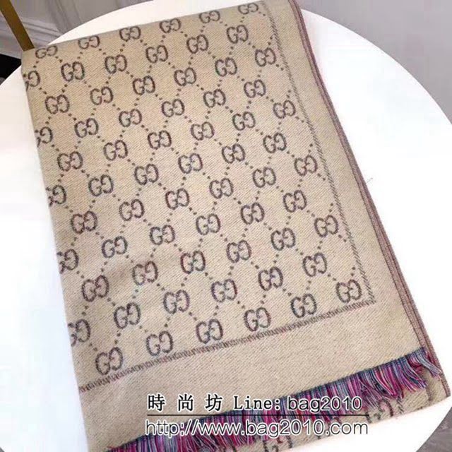 GUCCI古馳 冬季新款綠紅羊毛混紡條紋圍巾 可做披肩 LLWJ6486